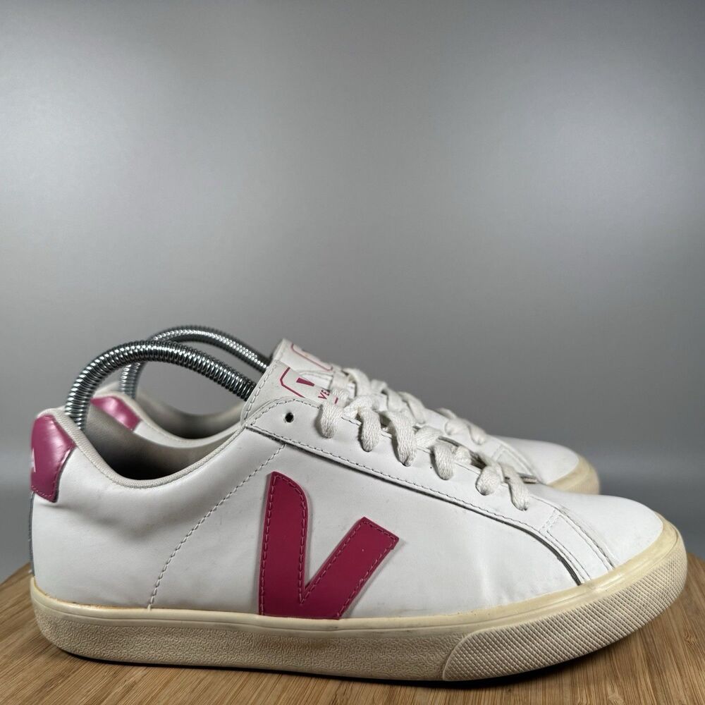 Veja Esplar Shoes Women's 8 White Leather Lace Up Low Top Casual Sneakers
